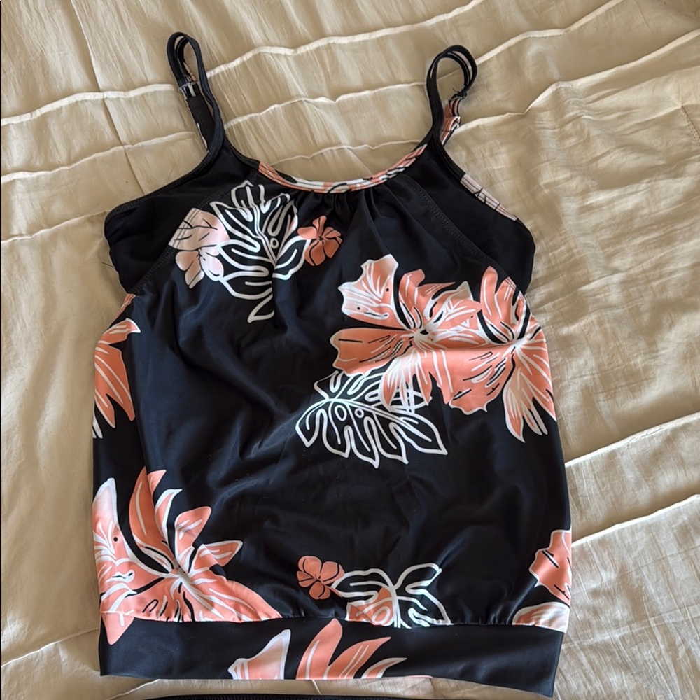 Pink and Black Sleeveless Fitted Swim Camisole